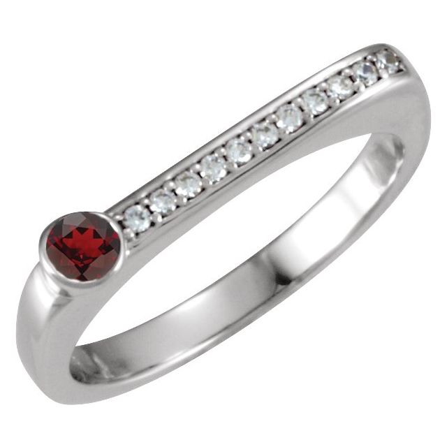 Sterling Silver Natural Mozambique Garnet & .08 CTW Natural Diamond Stackable Ring