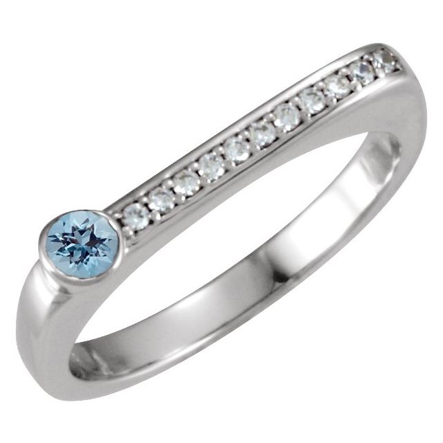 14K White Natural Aquamarine & .08 CTW Natural Diamond Stackable Ring