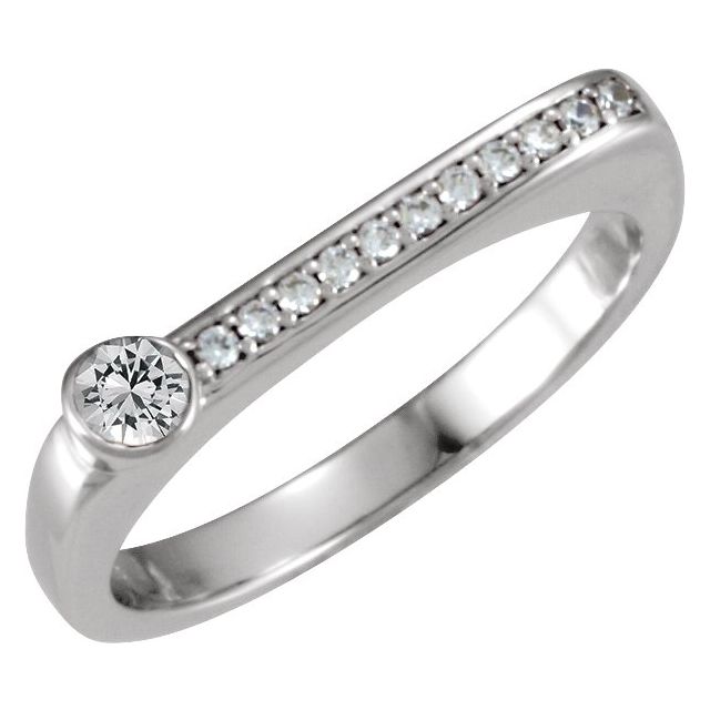 14K White Natural White Sapphire & .08 CTW Natural Diamond Stackable Ring