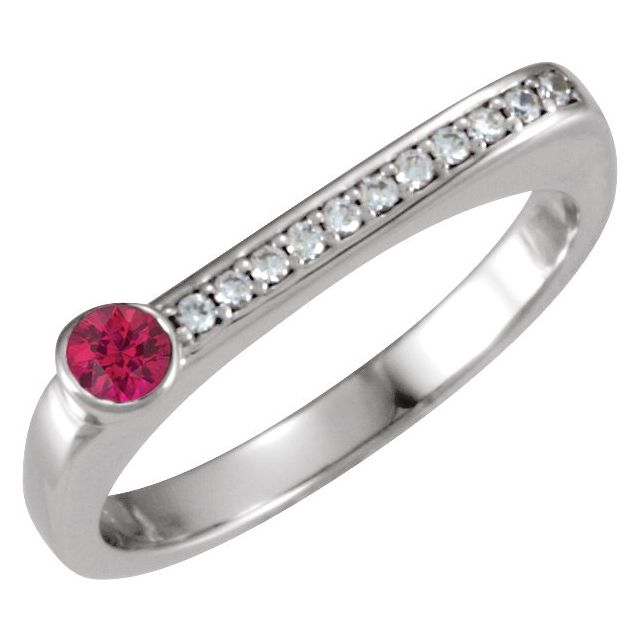 14K White Natural Ruby & .08 CTW Natural Diamond Stackable Ring