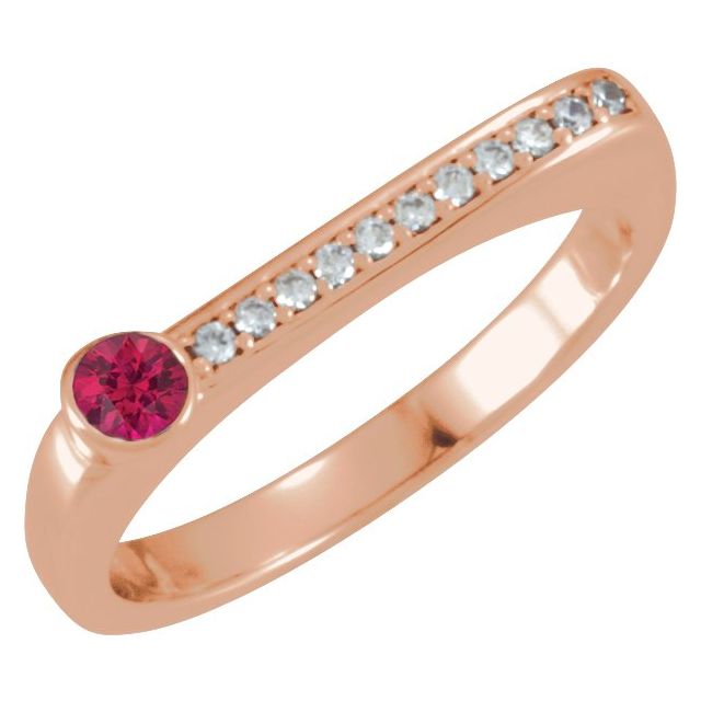 14K Rose Natural Ruby & .08 CTW Natural Diamond Stackable Ring
