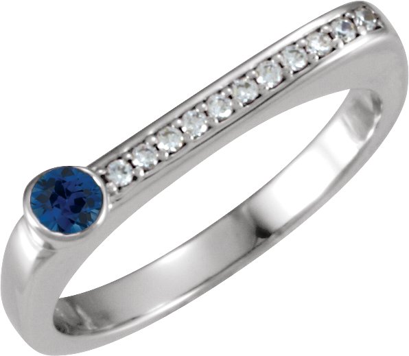 14K White Natural Blue Sapphire & .08 CTW Natural Diamond Stackable Ring