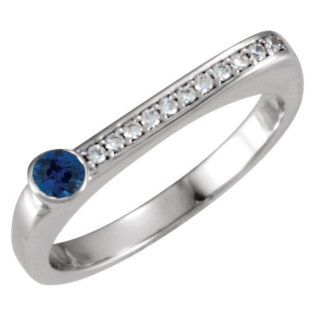 14K White Natural Blue Sapphire & .08 CTW Natural Diamond Stackable Ring