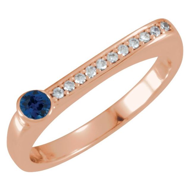 14K Rose Natural Blue Sapphire & .08 CTW Natural Diamond Stackable Ring