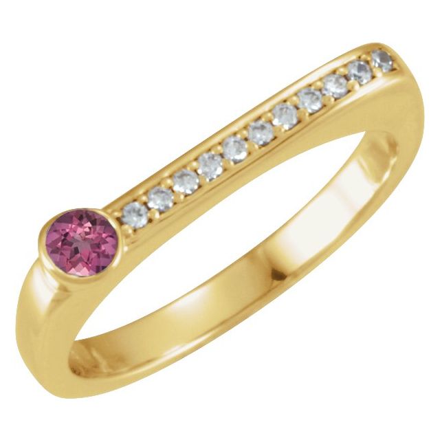 14K Yellow Natural Pink Tourmaline & .08 CTW Natural Diamond Stackable Ring