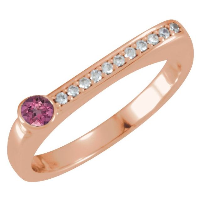 14K Rose Natural Pink Tourmaline & .08 CTW Natural Diamond Stackable Ring