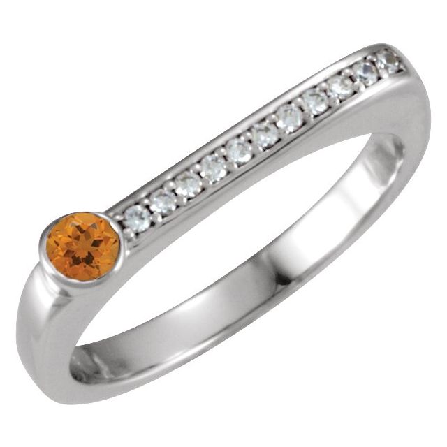 Sterling Silver Natural Citrine & .08 CTW Natural Diamond Stackable Ring