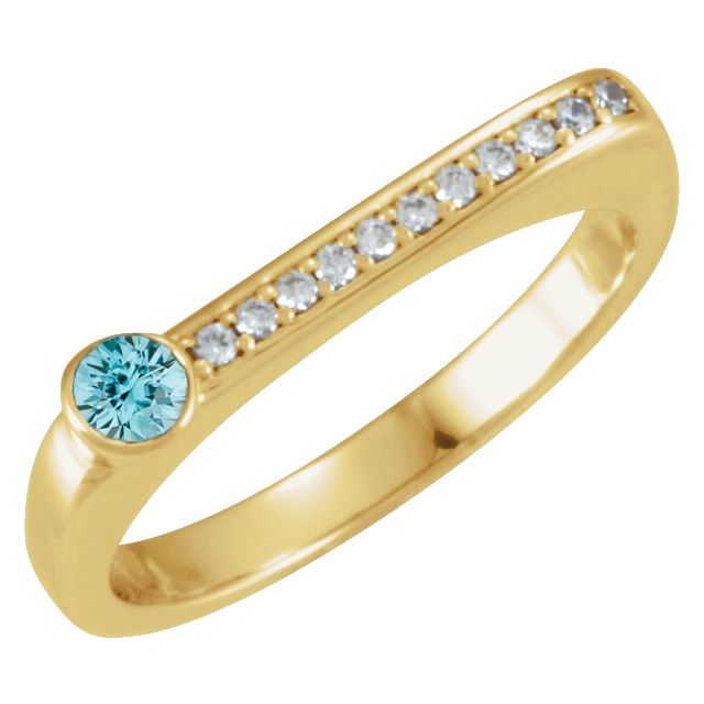 14K Yellow Natural Blue Zircon & .08 CTW Natural Diamond Stackable Ring