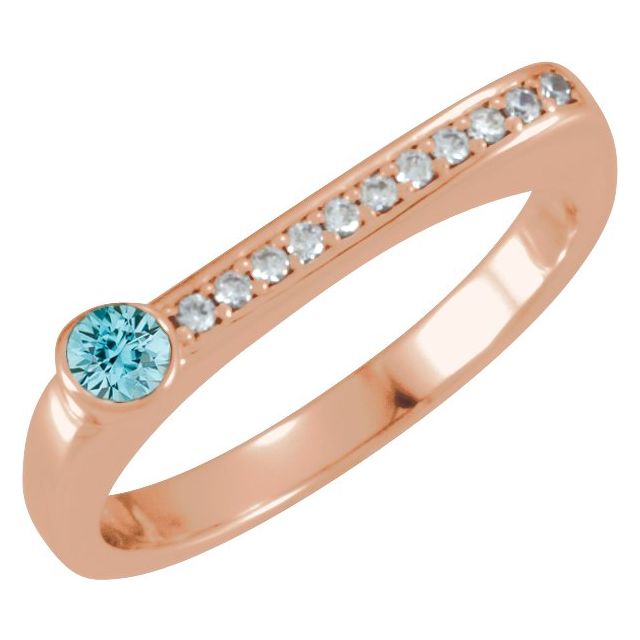 14K Rose Natural Blue Zircon & .08 CTW Natural Diamond Stackable Ring