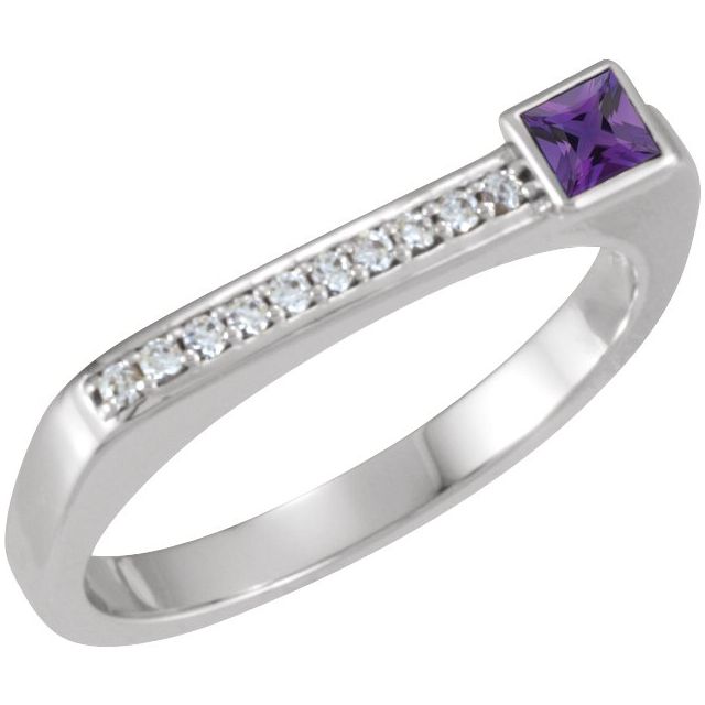 Sterling Silver Natural Amethyst & .07 CTW Natural Diamond Stackable Ring