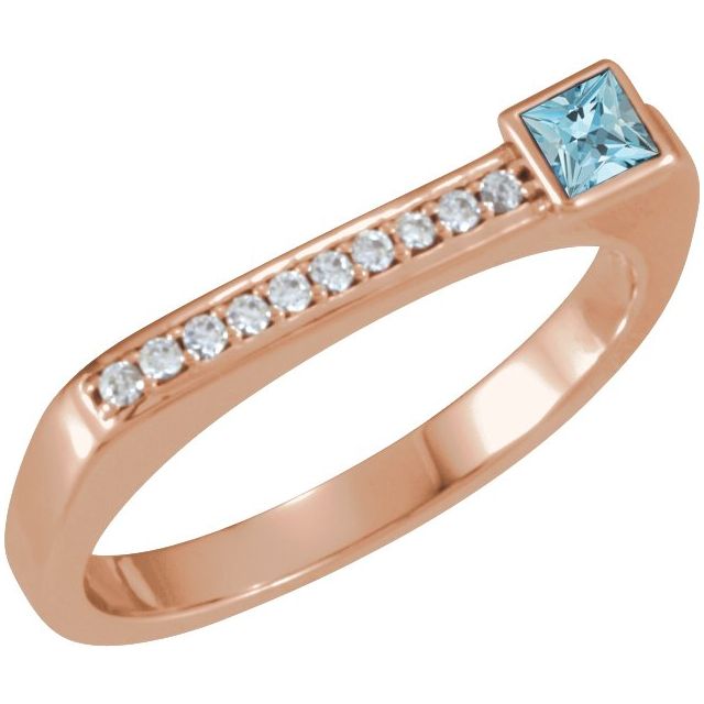 14K Rose Natural Aquamarine & .07 CTW Natural Diamond Stackable Ring