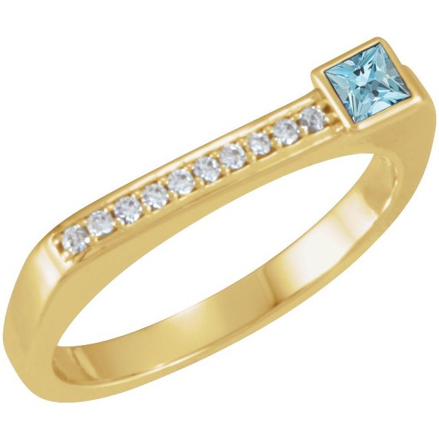 14K Yellow Natural Aquamarine & .07 CTW Natural Diamond Stackable Ring