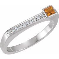 Sterling Silver Natural Citrine & .08 CTW Natural Diamond Stackable Ring