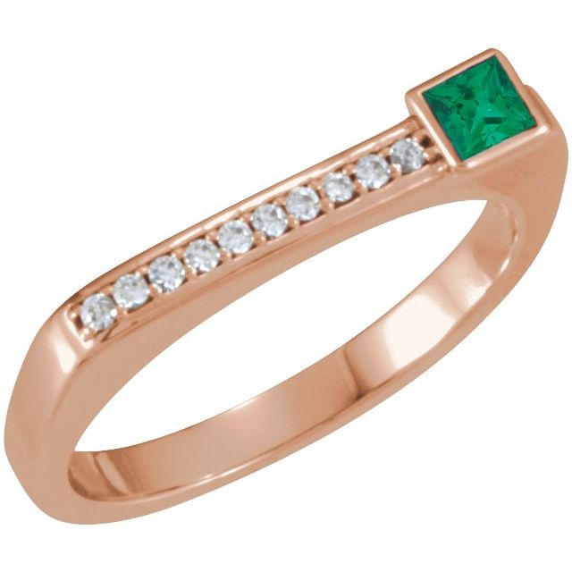 14K Rose Natural Emerald & .07 CTW Natural Diamond Stackable Ring