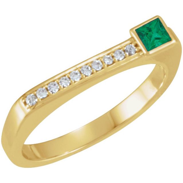 14K Yellow Natural Emerald & .07 CTW Natural Diamond Stackable Ring