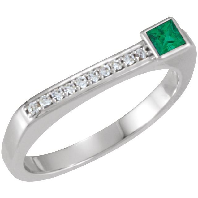 Sterling Silver Natural Emerald & .08 CTW Natural Diamond Stackable Ring