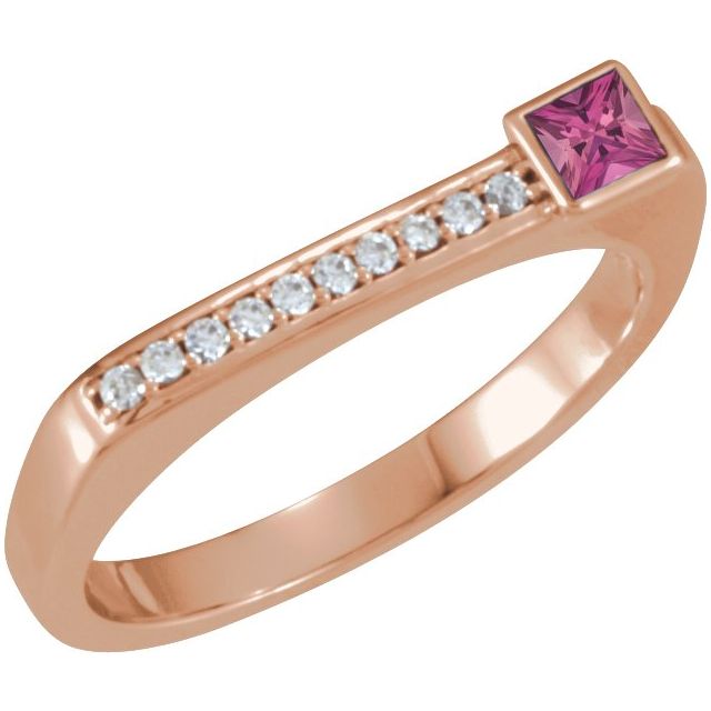 14K Rose Natural Pink Tourmaline & .07 CTW Natural Diamond Stackable Ring