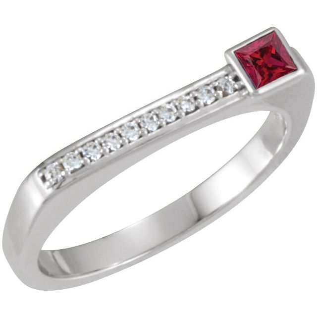 Sterling Silver Natural Ruby & .07 CTW Natural Diamond Stackable Ring