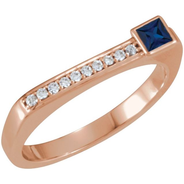 14K Rose Natural Blue Sapphire & .07 CTW Natural Diamond Stackable Ring