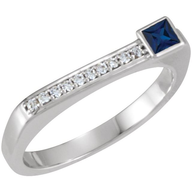 Sterling Silver Natural Blue Sapphire & .07 CTW Natural Diamond Stackable Ring