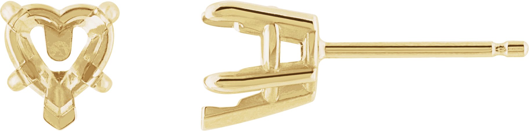 Heart 5-Prong Claw V-End Stud Earrings