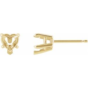 14K Yellow 6x6 mm Heart 5-Prong Claw Stud Earring Mounting