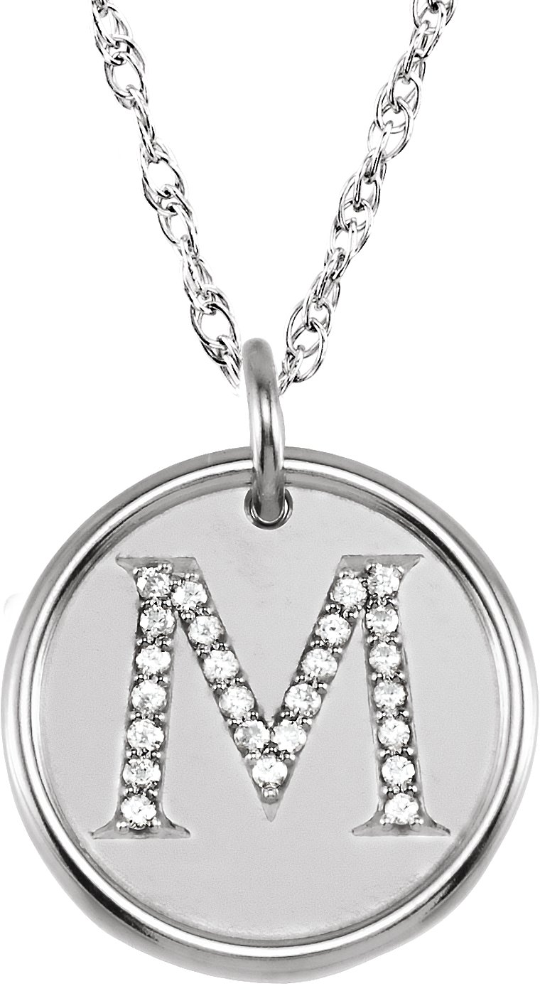 Sterling Silver 0.13 CTW Natural Diamond Initial M 18 inch Necklace Ref 5545950