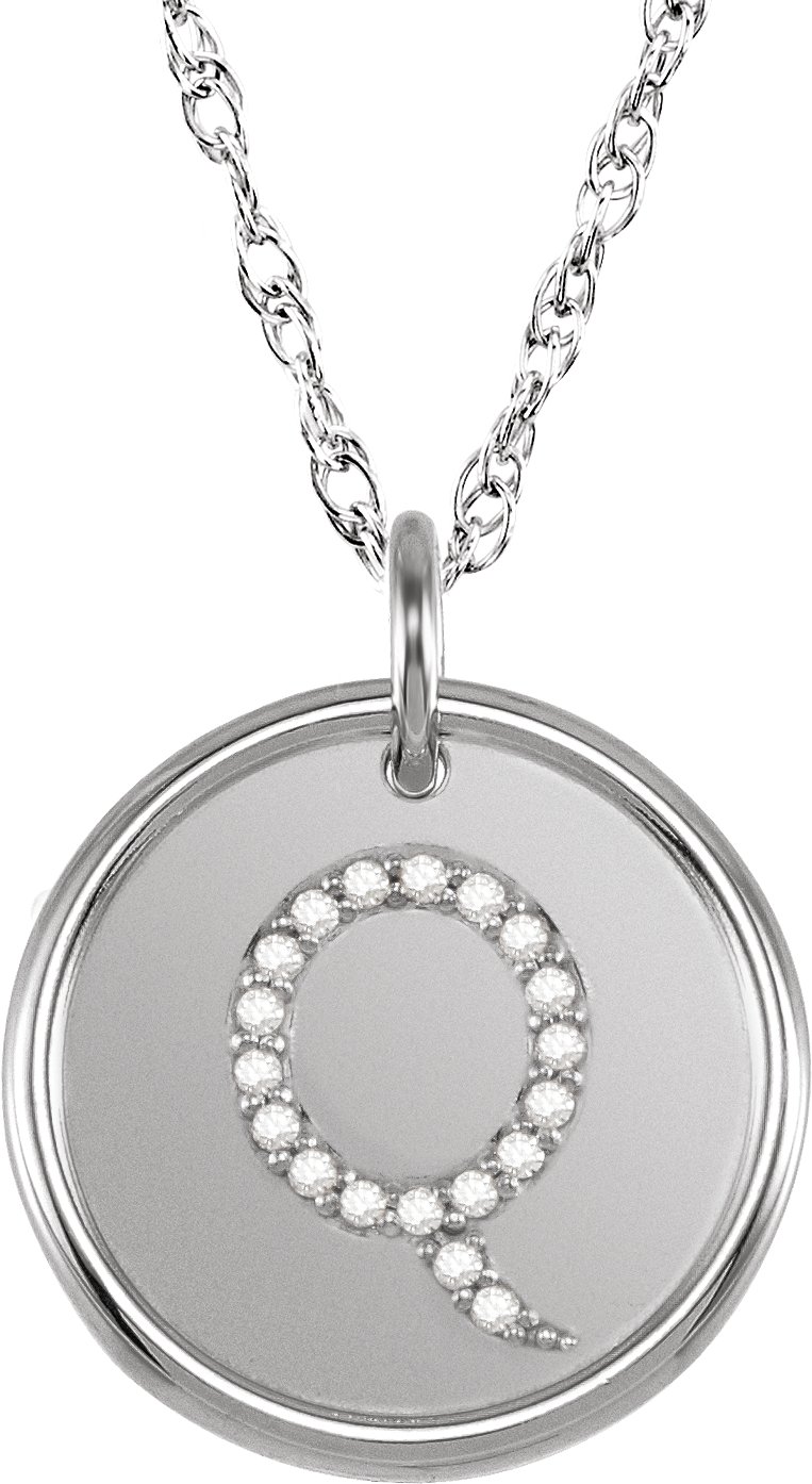 Sterling Silver 0.10 CTW Natural Diamond Initial Q 18 inch Necklace Ref 5567119