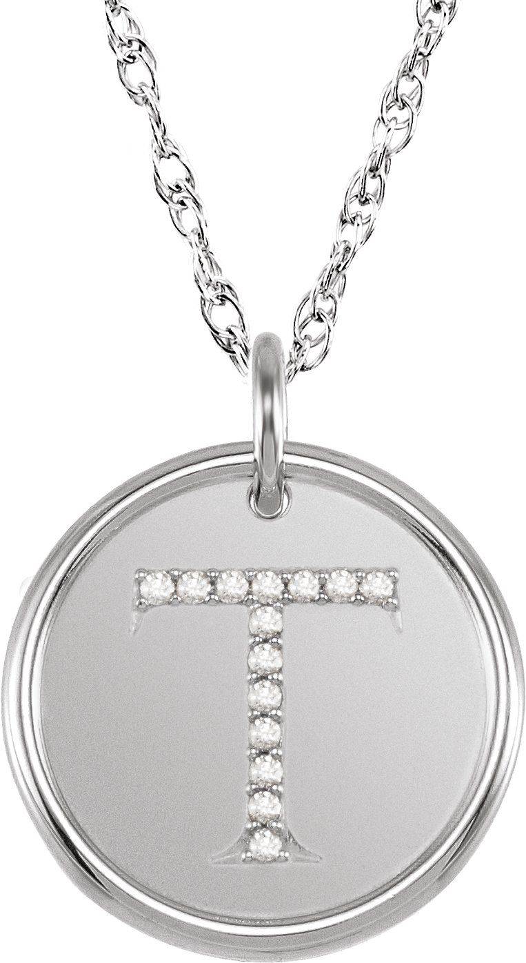 Sterling Silver .07 CTW Natural Diamond Initial T 18 inch Necklace Ref 5566150