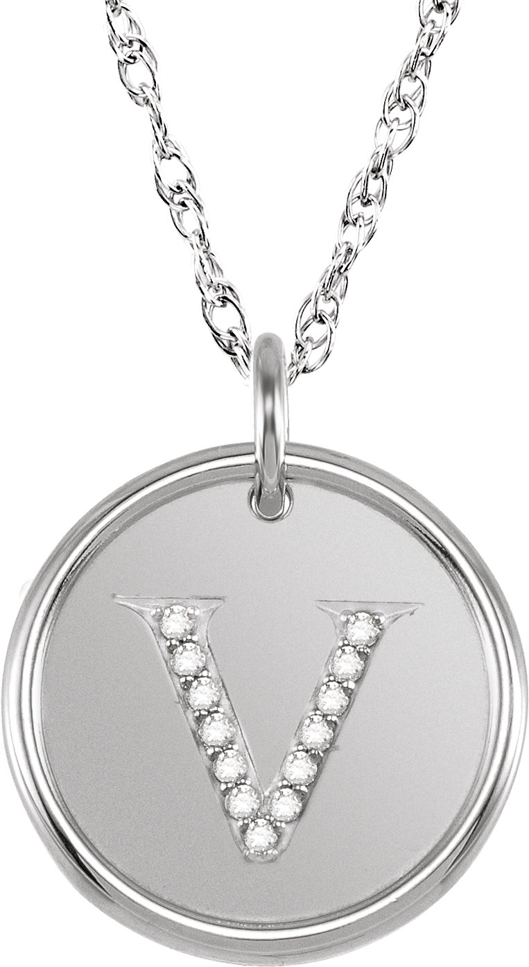 Sterling Silver .07 CTW Natural Diamond Initial V 18 inch Necklace Ref 5567079