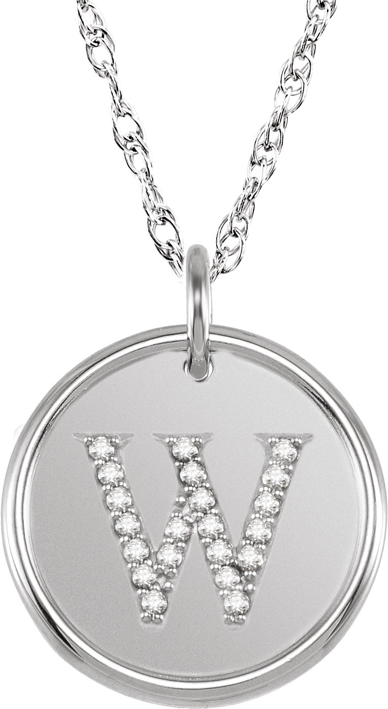 Sterling Silver 0.10 CTW Natural Diamond Initial W 18 inch Necklace Ref 5567107