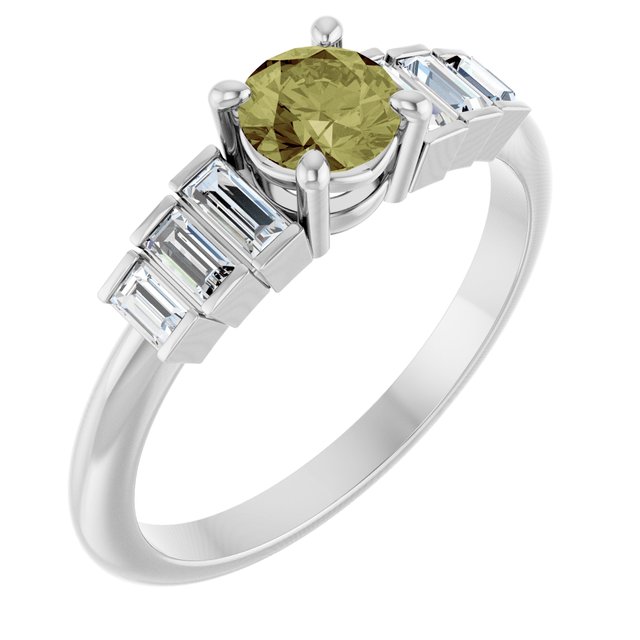 14K White Natural Green Sapphire & 1/3 CTW Natural Diamond Ring