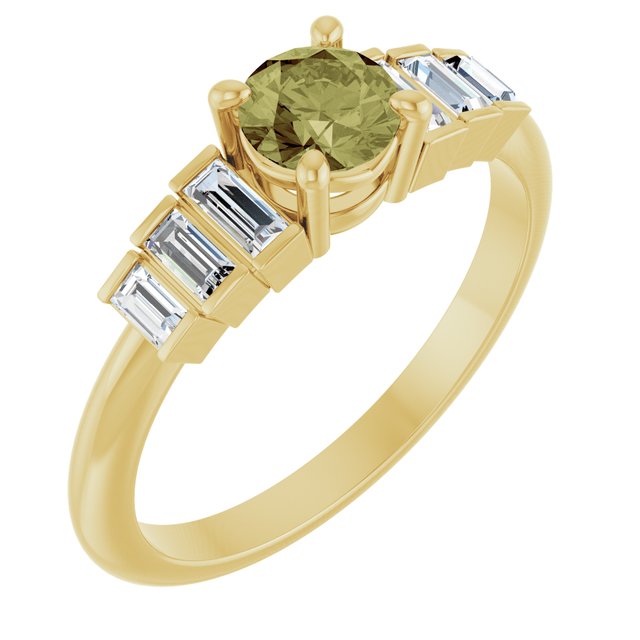 14K Yellow Natural Green Sapphire & 1/3 CTW Natural Diamond Ring