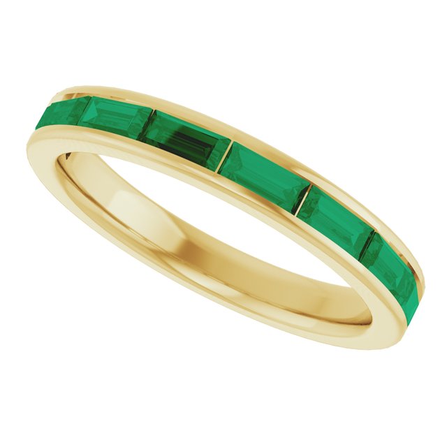 14K Yellow Lab-Grown Emerald Stackable Ring