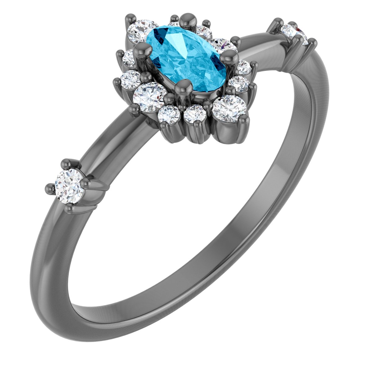 14K Yellow Natural Aquamarine & 1/6 CTW Natural Diamond Halo-Style Ring