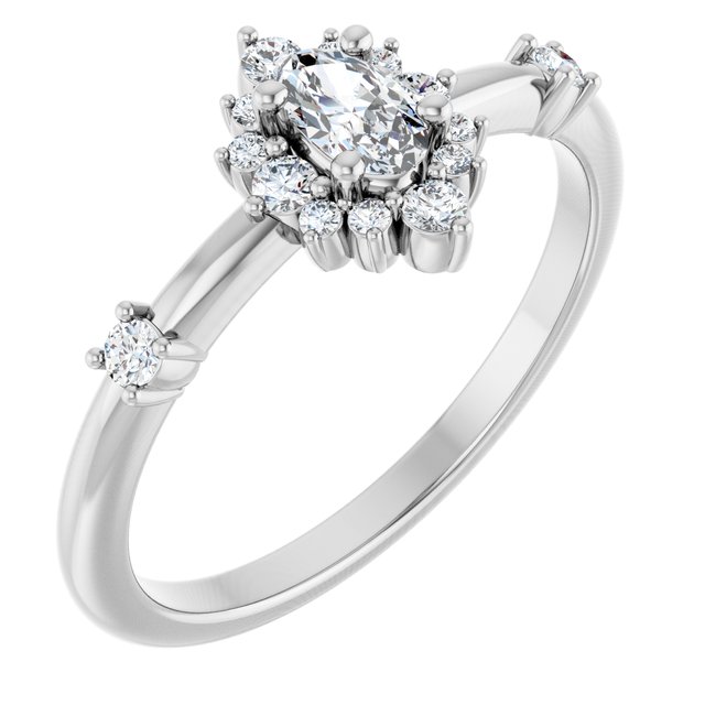 Platinum Natural White Sapphire & 1/6 CTW Natural Diamond Halo-Style Ring