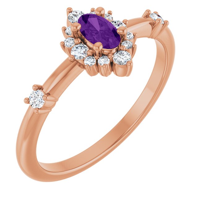 14K Rose Natural Amethyst & 1/6 CTW Natural Diamond Halo-Style Ring