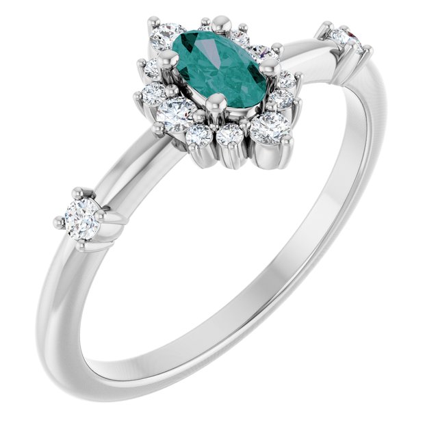 Platinum Lab-Grown Alexandrite & 1/6 CTW Natural Diamond Halo-Style Ring