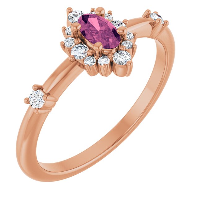 14K Rose Natural Pink Tourmaline & 1/6 CTW Natural Diamond Halo-Style Ring