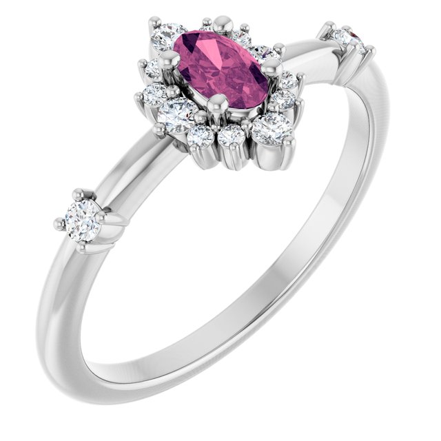 14K White Natural Pink Tourmaline & 1/6 CTW Natural Diamond Halo-Style Ring