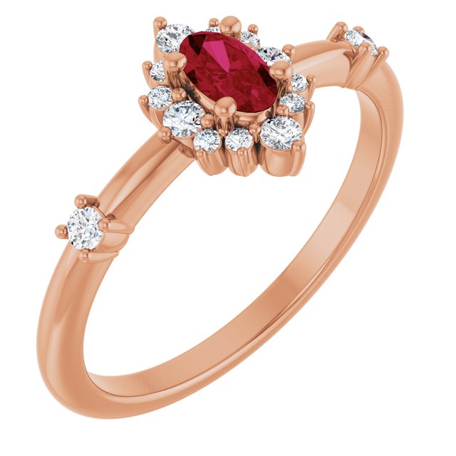 14K Rose Natural Ruby & 1/6 CTW Natural Diamond Halo-Style Ring