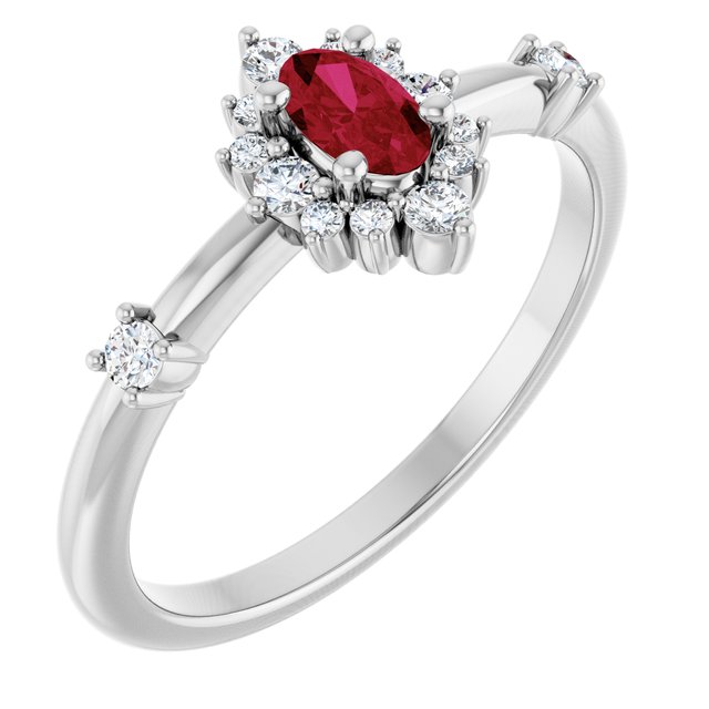 Sterling Silver Natural Ruby & 1/6 CTW Natural Diamond Halo-Style Ring