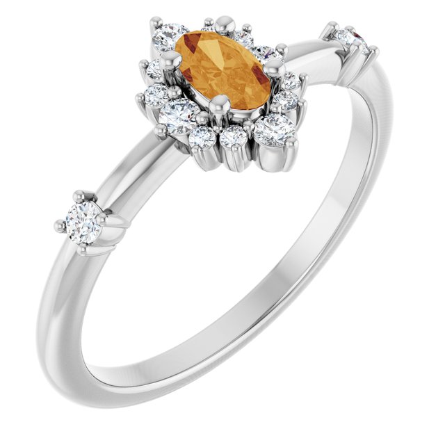 Sterling Silver Natural Citrine & 1/6 CTW Natural Diamond Halo-Style Ring