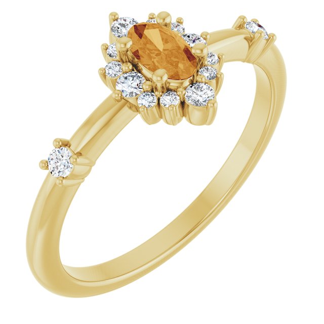 14K Yellow Natural Citrine & 1/6 CTW Natural Diamond Halo-Style Ring