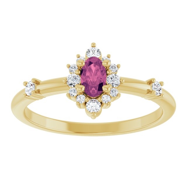 14K Yellow Natural Pink Tourmaline & 1/6 CTW Natural Diamond Halo-Style Ring