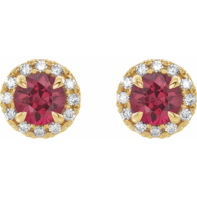 14K Yellow 4 mm Natural Pink Tourmaline & 1/5 CTW Natural Diamond Halo-Style Earrings