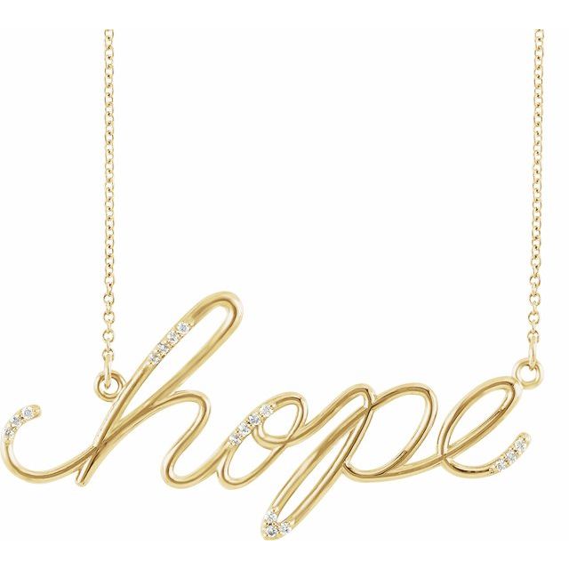 14K Yellow .08 CTW Natural Diamond "Hope" Phrase 16 1/2” Necklace