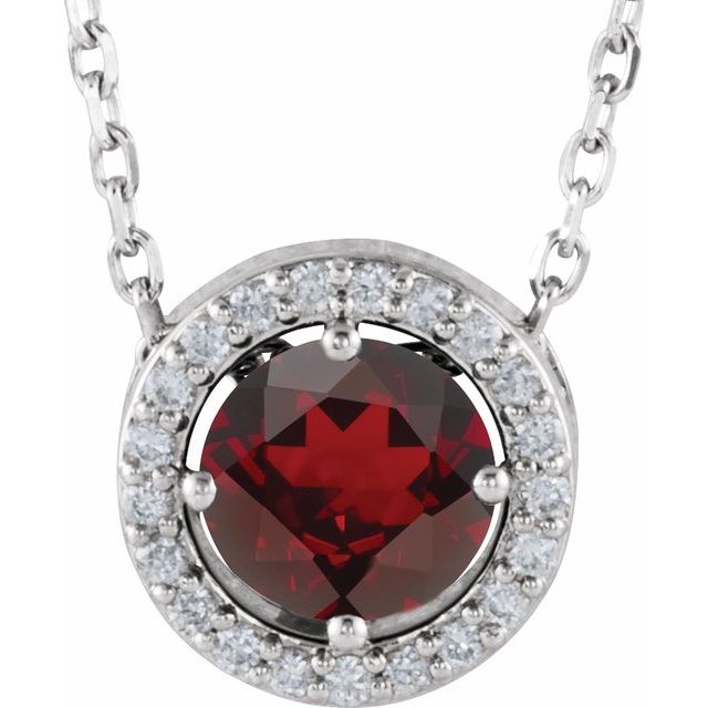 Sterling Silver Natural Mozambique Garnet & .05 CTW Natural Diamond Halo-Style 16