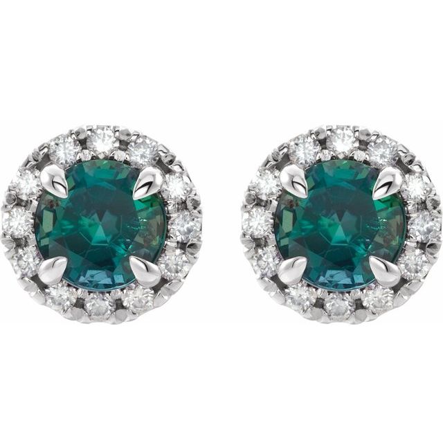 Platinum 6 mm Lab-Grown Emerald & 1/3 CTW Natural Diamond Halo-Style Earrings