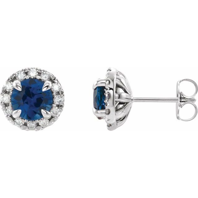 Platinum 5 mm Natural Blue Sapphire & 1/3 CTW Natural Diamond Halo-Style Earrings